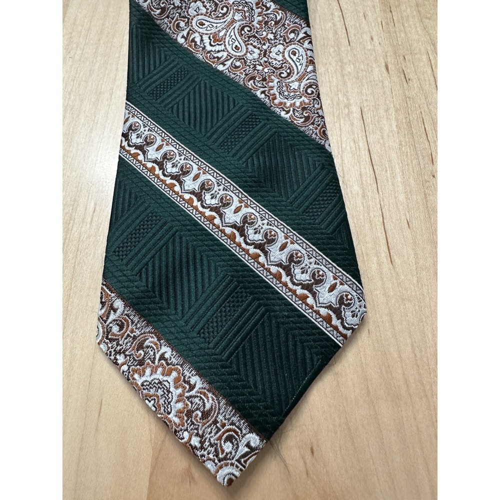 JOSKE'S Houston Men's Tie Olive Green Burt Orange Paisley Necktie Made USA VTG